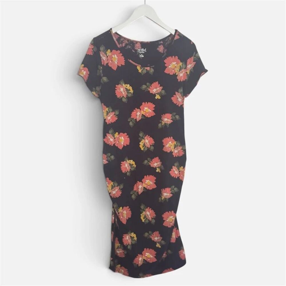 Isabel Maternity Floral Side-Ruched Bodycon T-Shirt Midi Dress XL